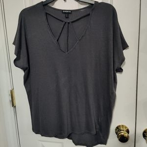 Express Women's Charcoal/Gray Cutout V Neck Stretch Top Size L *Imperfec…
